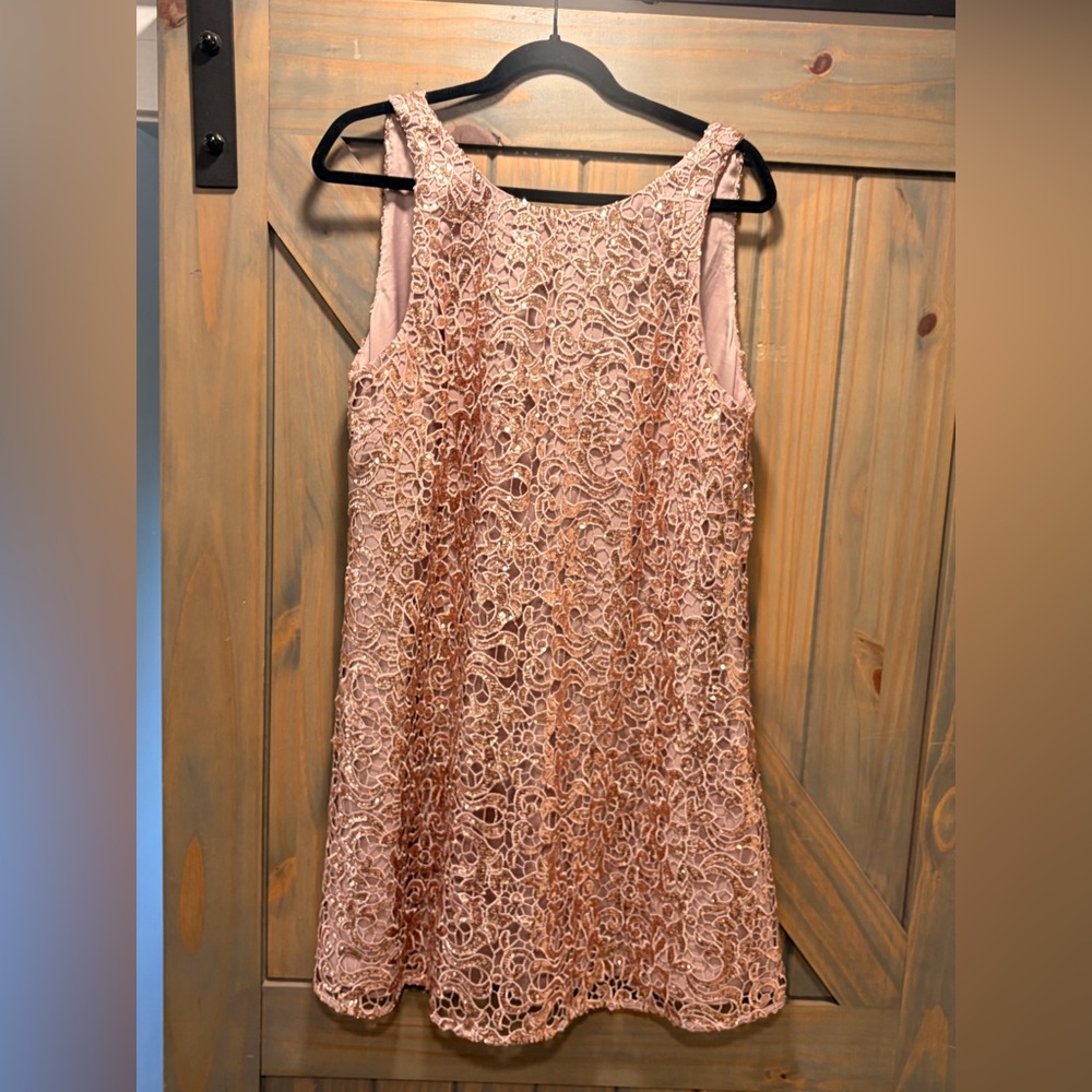 Badgley Mischka rose gold  Lace Sleeveless A-Line Dress, Sz 12
